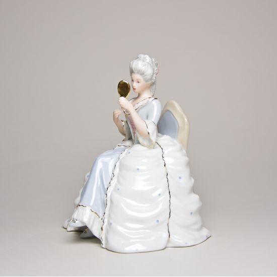 Sedící dáma rokoko se zrcátkem 12 x 14 x 15 cm, Luxor, Porcelánové figurky Duchcov