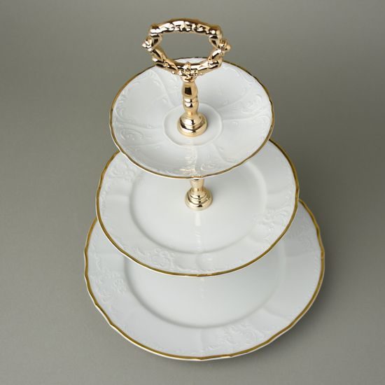 Zlatá páska: Etažer 3 díl. 34 cm, Thun 1794, karlovarský porcelán, BERNADOTTE