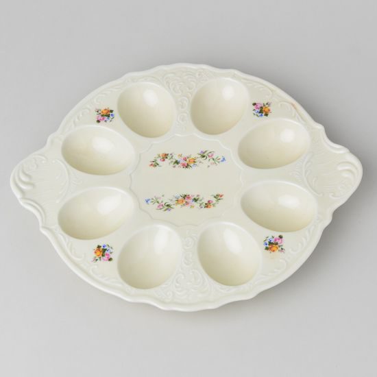 Podnos na 8 vajec 25 cm, Thun 1794, karlovarský porcelán, BERNADOTTE ivory + kytičky