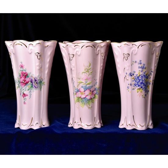 Váza 19,9 cm, Olga, květy, Růžový porcelán z Chodova