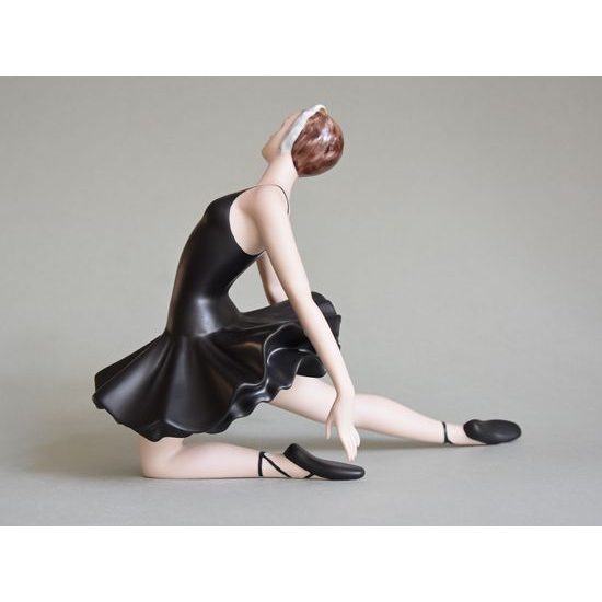 Baletka II. Černé šaty, 22,5 x 15,5 x 19 cm, Natur + černý fond + zlato, Porcelánové figurky Duchcov
