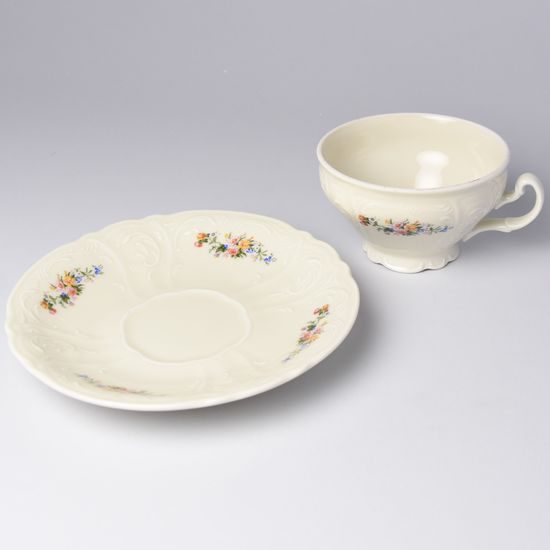 Šálek a podšálek čajový 205 ml / 15,5 cm, Thun 1794, karlovarský porcelán, BERNADOTTE ivory + kytičky