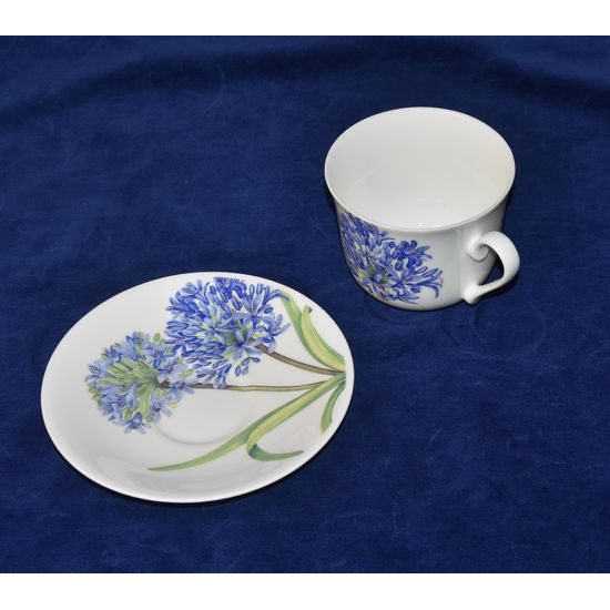 Agapanthus: Šálek 420 ml a podšálek snídaňový, anglický kostní porcelán Roy Kirkham