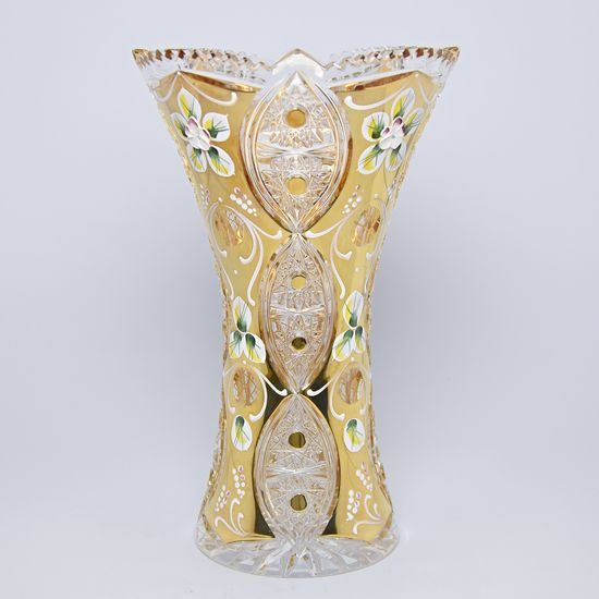 Křišťálová váza broušená, 250 mm, zlato + smalt, Jahami Bohemia