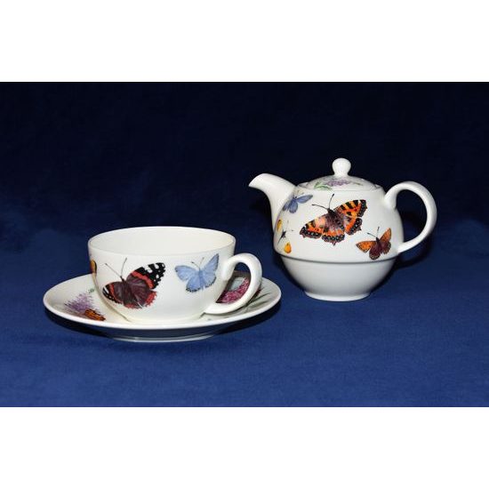 Zahrada motýlů: Čajová sada 3díl. Tea for one set, anglický kostní porcelán Roy Kirkham