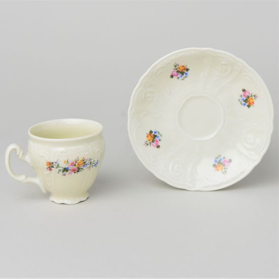Šálek a podšálek Espresso 75 ml / 12 cm, Thun 1794, karlovarský porcelán, BERNADOTTE ivory + kytičky