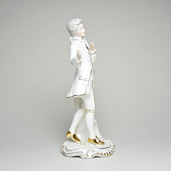 Pán rokoko 12 x 7 x 25 cm, Bílá + zlato, Porcelánové figurky Duchcov