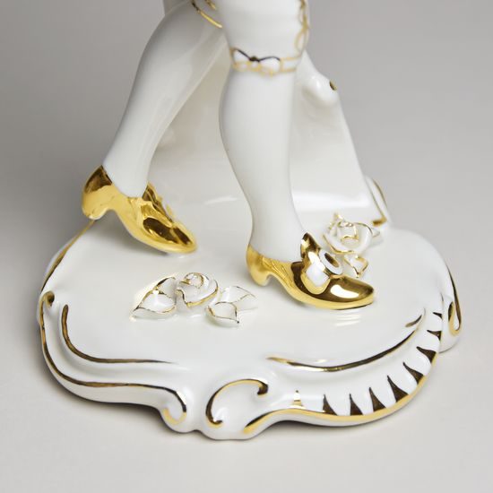Pán rokoko 12 x 7 x 25 cm, Bílá + zlato, Porcelánové figurky Duchcov