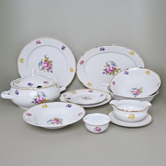 Jídelní souprava pro 6 osob, Natálie růže, Thun 1794, karlovarský porcelán