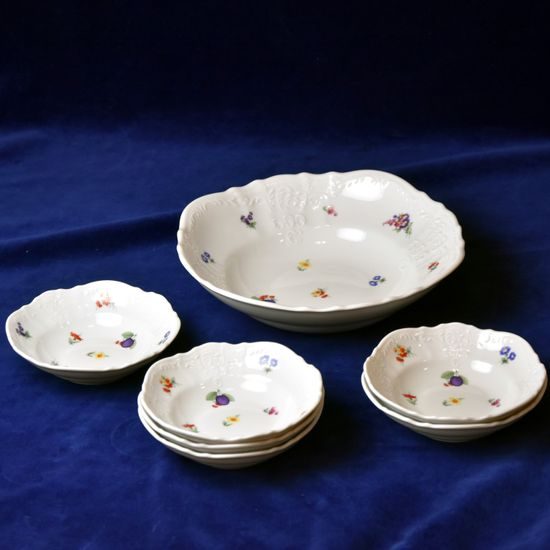 Kompotová souprava pro 6 osob, Thun 1794, karlovarský porcelán, BERNADOTTE drobné ovoce a kvítí