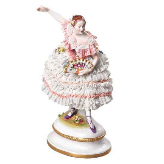 Fanny Elsser, figurka 16 x 11 x 20 cm, Hugo Meisel, Porcelánové figurky Aelteste Volkstedter
