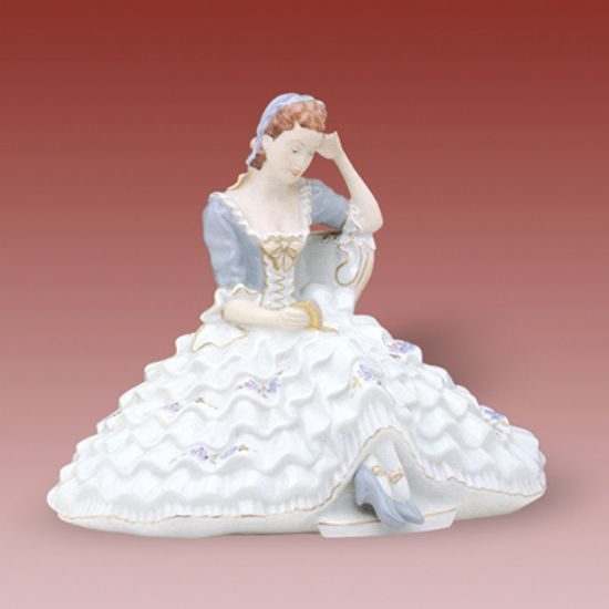 Dáma s knihou 22,5 x 32,5 x 26,5 cm, Porcelánové figurky Duchcov