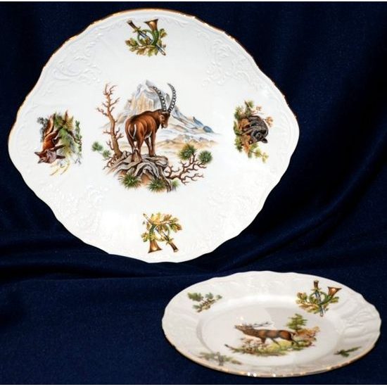 Koláčová souprava pro 6 osob, Thun 1794, karlovarský porcelán, BERNADOTTE myslivecká