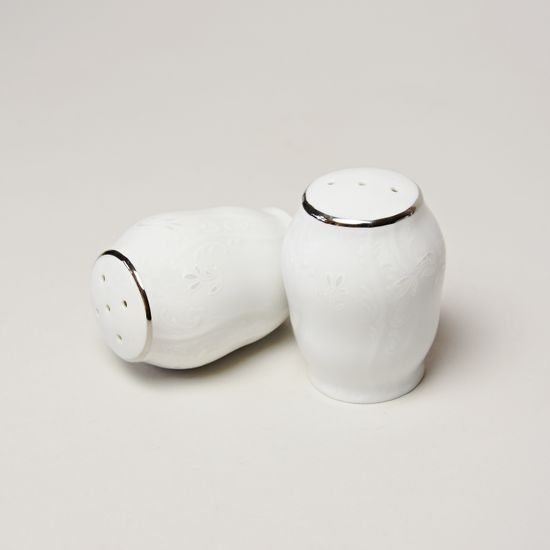 Sypací slánka a pepřenka, Thun 1794, karlovarský porcelán, BERNADOTTE mráz, platinová linka