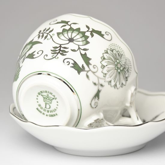 Šálek a podšálek B + B 0,21 l / 14 cm na kávu, zelený cibulák s platinou, Český porcelán a.s.