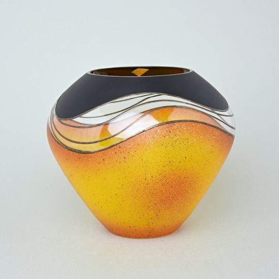 Studio Miracle: Váza oranžovo-žlutá, 18 cm, ruční dekorace Vlasta Voborníková
