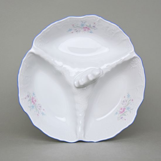 Kabaret 3-díl. 23 cm, Thun 1794, karlovarský porcelán, BERNADOTTE modro-růžové kytičky