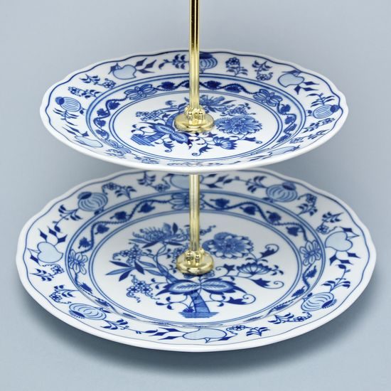 Etažer třídílný - talíře plné / zlacená tyčka 36 cm, Cibulák, originální z Dubí