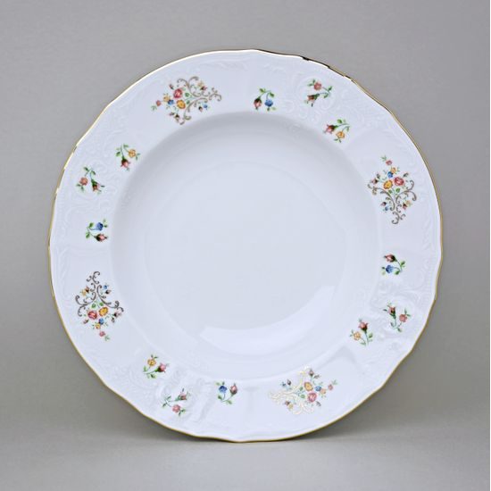 Talíř hluboký 23 cm, Thun 1794, karlovarský porcelán, BERNADOTTE kytička se zlatem