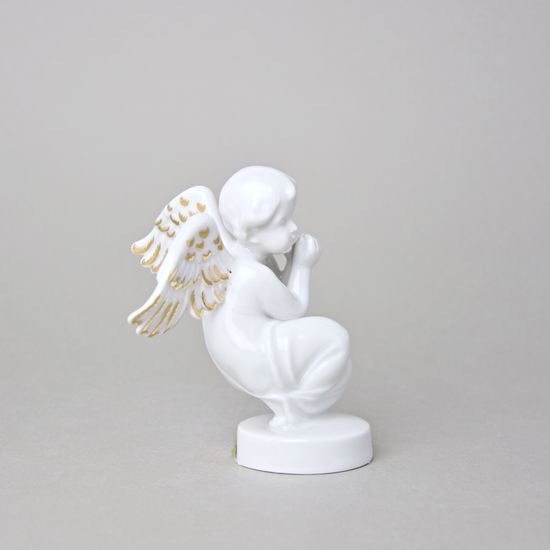 Andílek 12 cm, bílá + zlato, Porcelánové figurky Duchcov