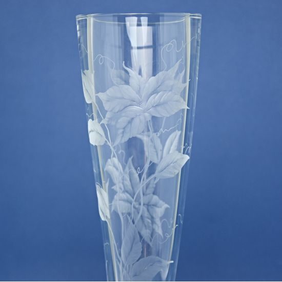 Váza Šnek - zelená, ručně broušené květy, 385 mm, Milan Mottl