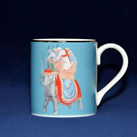 Blenheim Palace - Indický pokoj, slon: Hrnek modrý 280 ml, anglický kostní porcelán Roy Kirkham