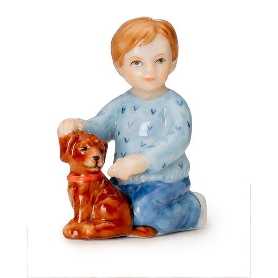 Chlapeček s pejskem 4 x 4,5 cm, porcelánové figurky Royal Copenhagen