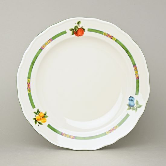 Talíř mělký 24 cm, slonová kost s dekorací ovoce, Český porcelán a.s.