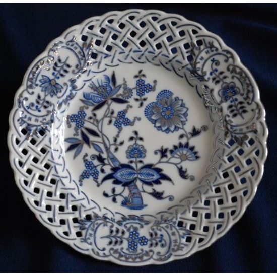 Talíř prolamovaný 18 cm, cibulák s platinou, Český porcelán a.s.