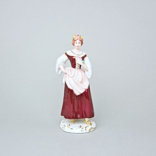 Dáma s květinou 7 x 8 x 19 cm, Purpur, Porcelánové figurky Duchcov