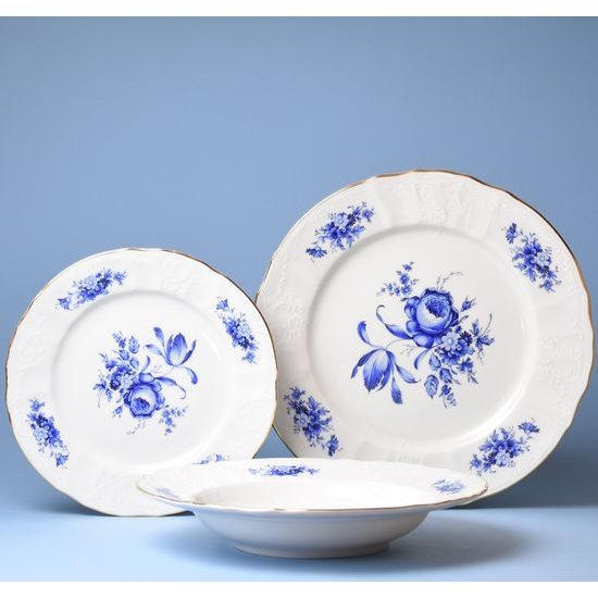 Talířová sada pro 6 osob, Thun 1794, karlovarský porcelán, BERNADOTTE modrá růže