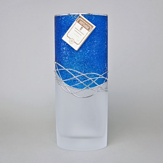 Studio Miracle: Váza modrá + cín, 28 cm, ruční dekorace Vlasta Voborníková