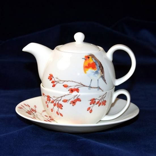 Červenka: Čajová sada 3díl., Tea for one set, anglický kostní porcelán, Roy Kirkham