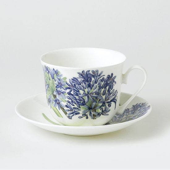 Agapanthus: Šálek 420 ml a podšálek snídaňový, anglický kostní porcelán Roy Kirkham