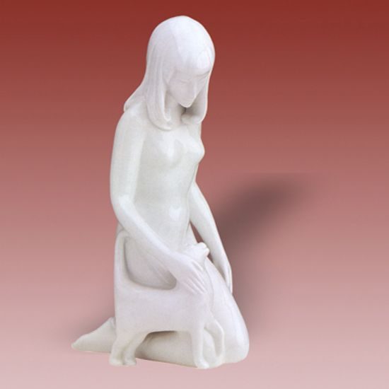 Akt s kočkou 13 x 10 x 23 cm, Porcelánové figurky Duchcov