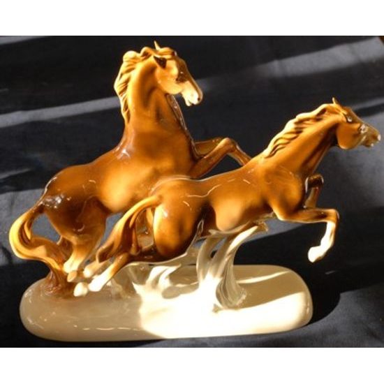 Běžící koně 37,5 x 15 x 31 cm, luxor, Porcelánové figurky Duchcov