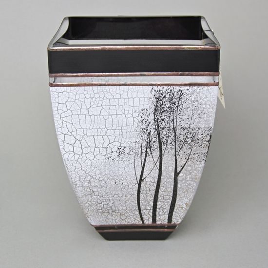 Studio Miracle: Váza černobílá čtyrhranná - Stromy, 19 cm, ruční dekorace Vlasta Voborníková