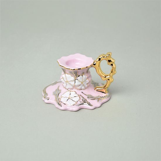 Svícen nízký 6,1 cm, Renata 206, Růžový porcelán z Chodova
