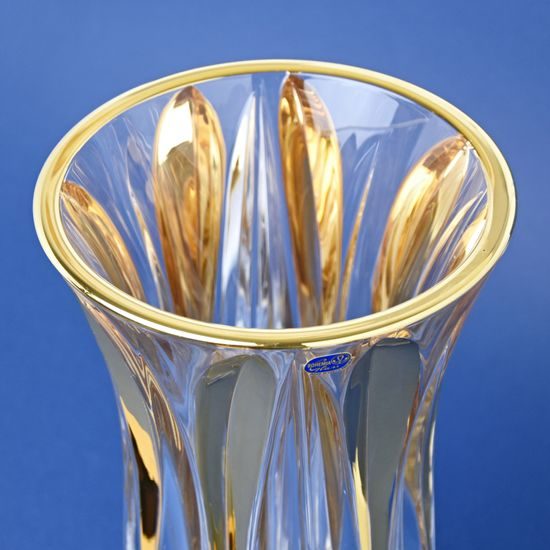 Váza FLAME 35 cm na nožce, zlato, Crystal BOHEMIA