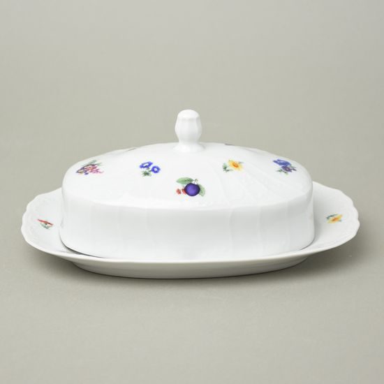 Máslenka na 250 g máslo, Thun 1794, karlovarský porcelán, BERNADOTTE švestky a květy