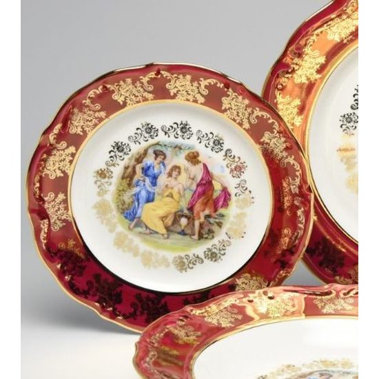 Talíř dezertní 19 cm, Tři Grácie, zlatý listr + rubín, Marie Tereza, Carlsbad