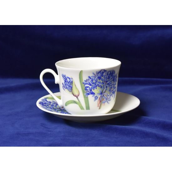 Agapanthus: Šálek 420 ml a podšálek snídaňový, anglický kostní porcelán Roy Kirkham