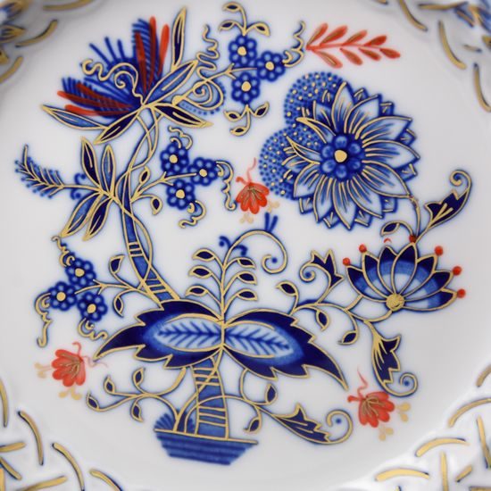 Talíř prolamovaný 18 cm, rubínová červeň + zlato + cibulák, Český porcelán a.s.