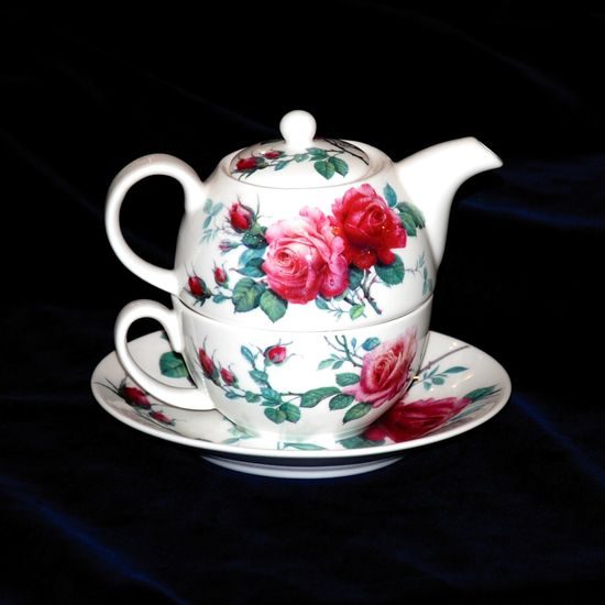 English Rose: Čajová sada 3 díl. Tea for one set, Anglický porcelán Roy Kirkham