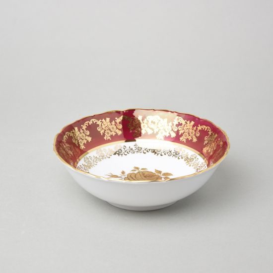 Miska 16 cm 340 ml, rubín + zlatá růže, porcelán Carlsbad