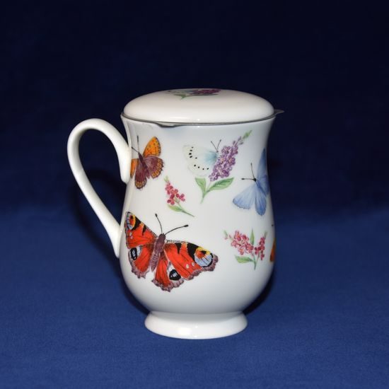 Zahrada motýlů: Hrnek 320 ml se sítkem, anglický kostní porcelán, Roy Kirkham