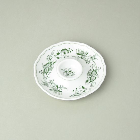 Kalíšek na vejce nízký talířek 13 cm, zelený cibulák, originální z Dubí