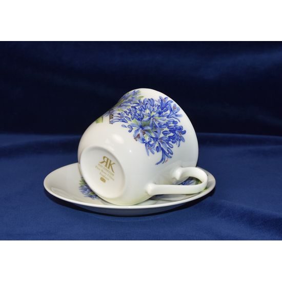 Agapanthus: Šálek 420 ml a podšálek snídaňový, anglický kostní porcelán Roy Kirkham