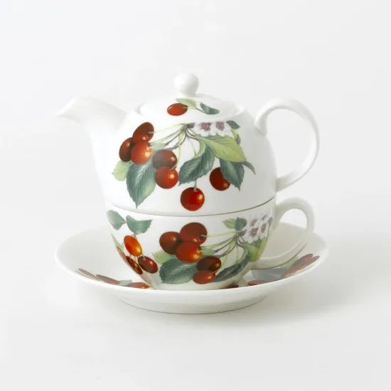 Třešně: Čajová sada 3díl. Tea for one set, Anglický porcelán Roy Kirkham