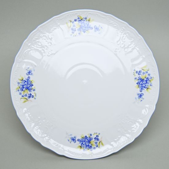 Talíř dortový 32 cm na noze, karlovarský porcelán, BERNADOTTE pomněnka